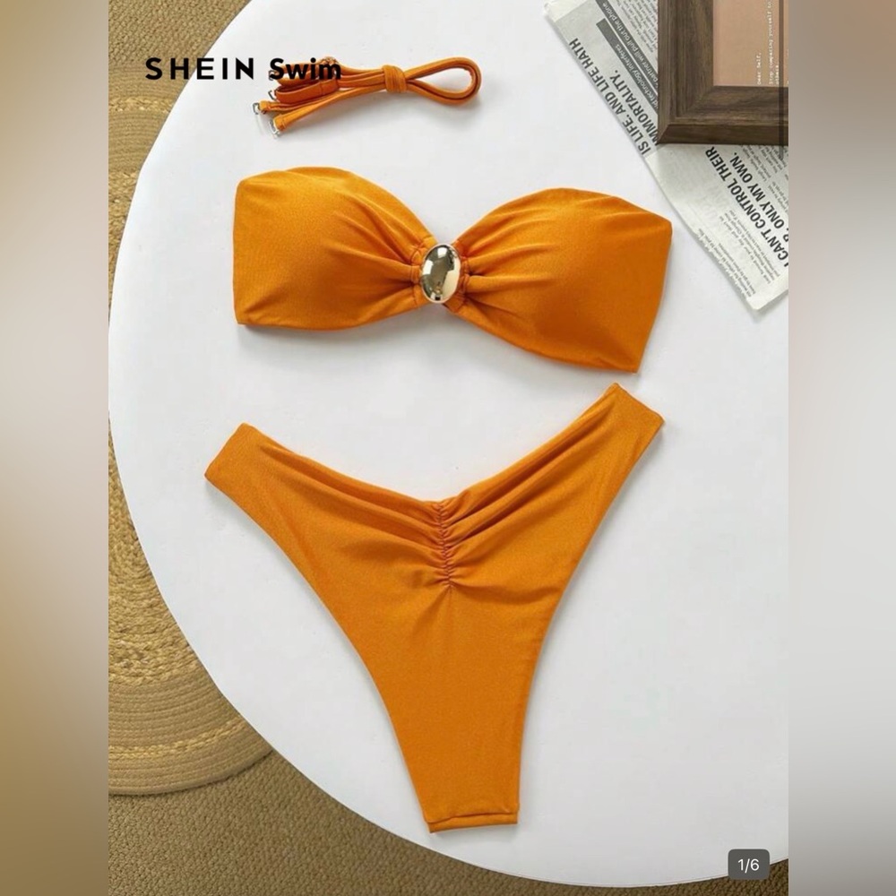 Orange Strapless Bikini Set